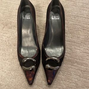Stuart Weitzman Black Suede/Brown Patent Heels